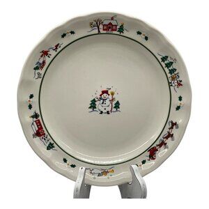 Pfaltzgraff Snow Village Stoneware 11 Inch Dinner Plate Whimsical Christmas VTG